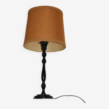 Black wooden lamp base with lampshade