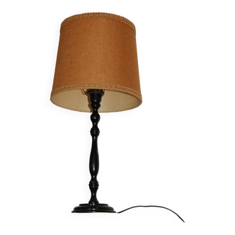 Pied de lampe bois noir avec abat-jour