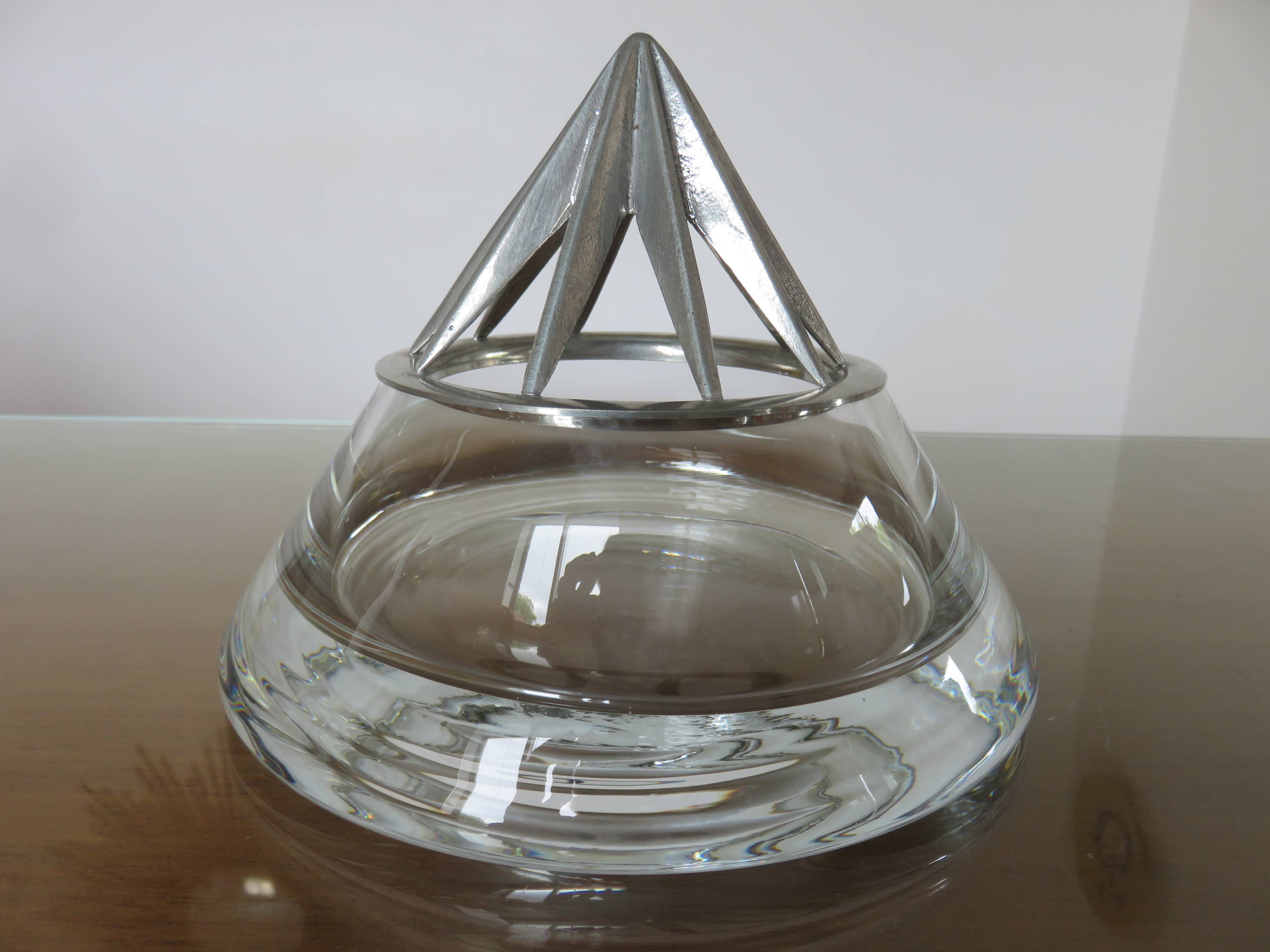 Designer crystal and pewter flower vase by Jean Goardere, 1970s