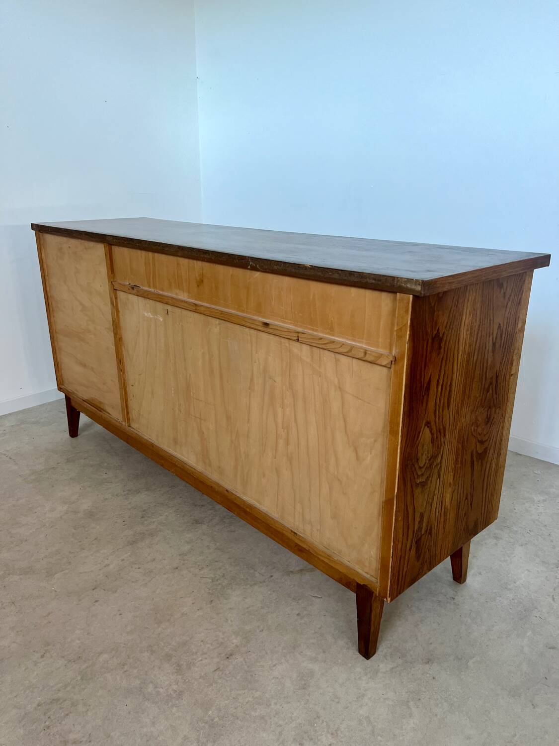 Old oak sideboard from the 1950s, vintage reconstruction period