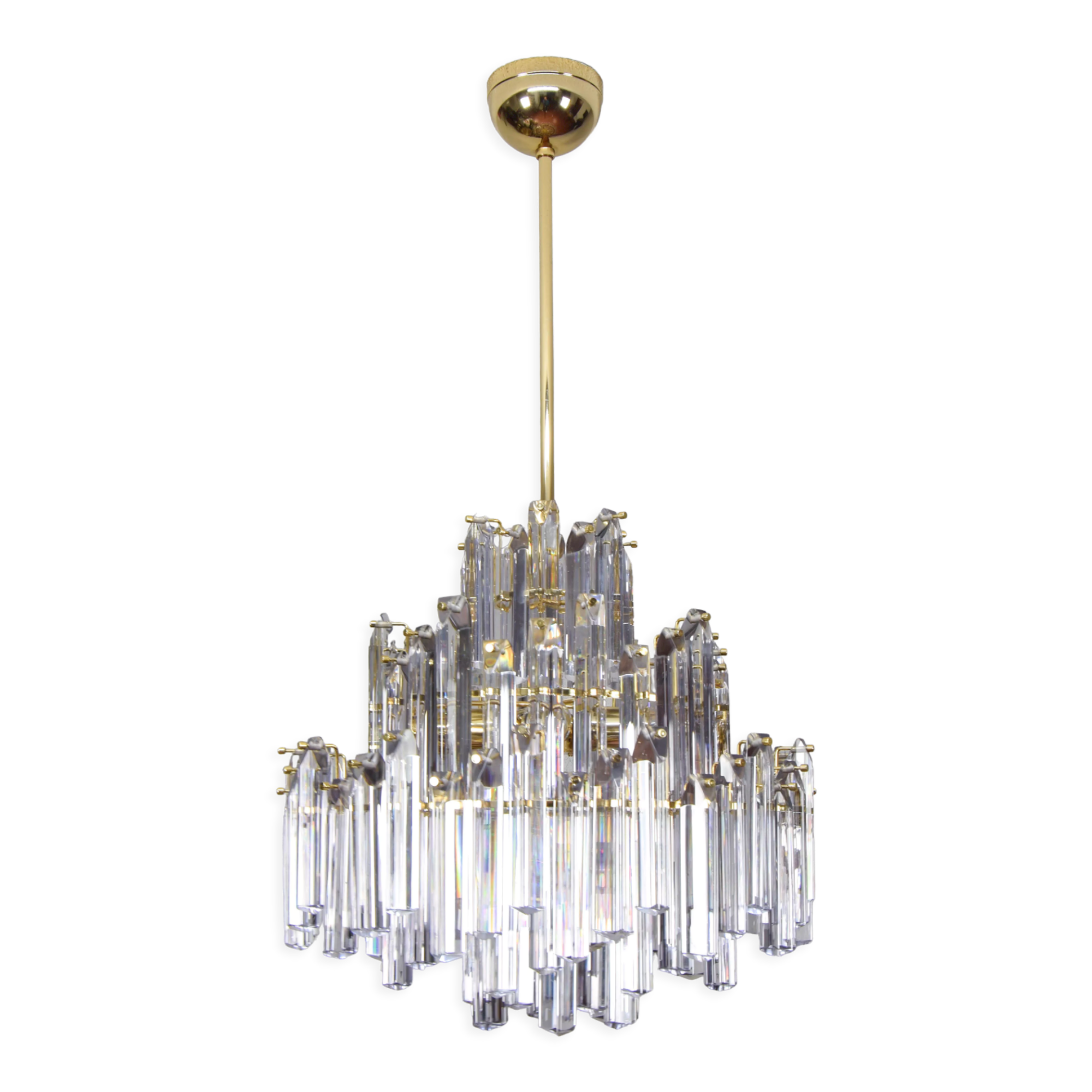 Large Venini Mid Century Italian Modern Triedri Murano Glass Chandelier
