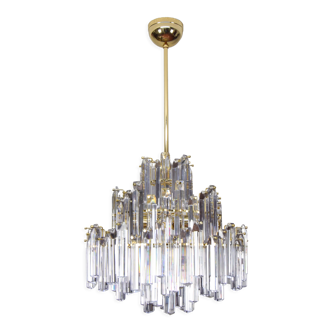 Large Venini Mid Century Italian Modern Triedri Murano Glass Chandelier