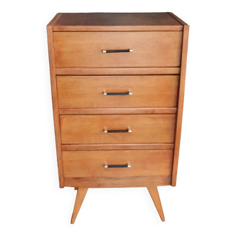 Vintage chest of drawers 60 oak veneer 4 drawers black and gold handles