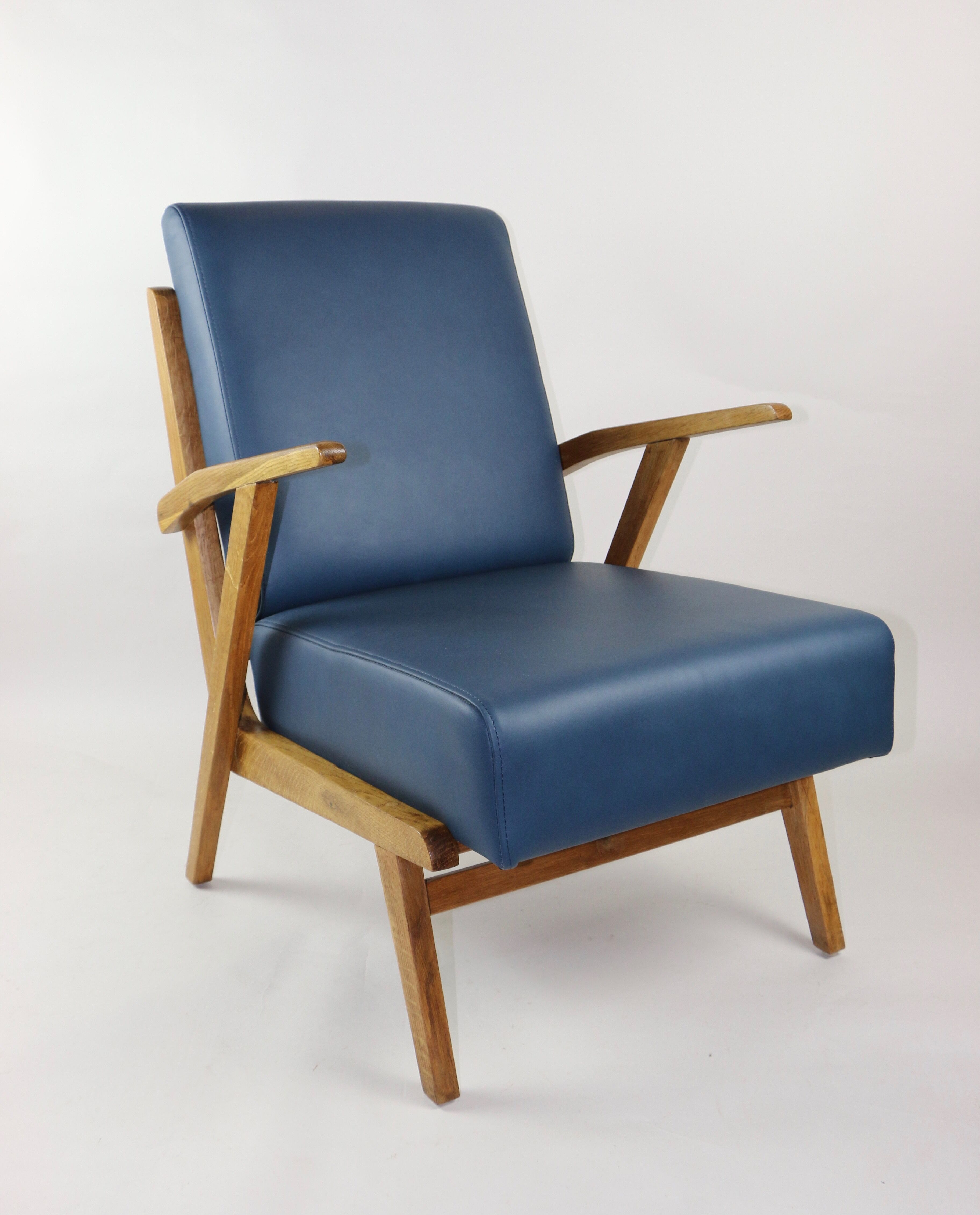 Fauteuil en cuir bleu des années 1970