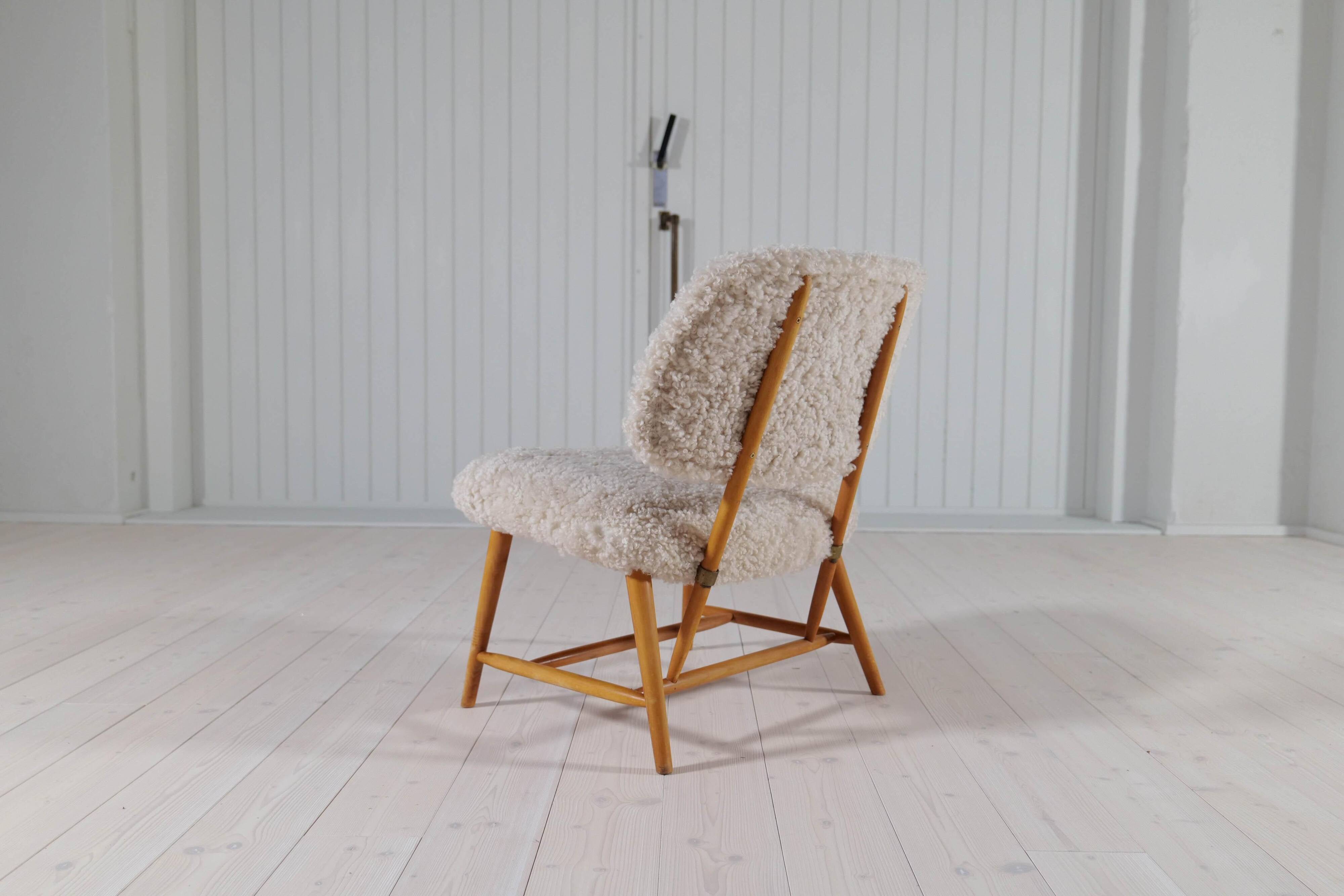 "Teve" Modern Mid-Century Chair in Lambskin/Shearling by Alf Svensson, Sweden, 1955