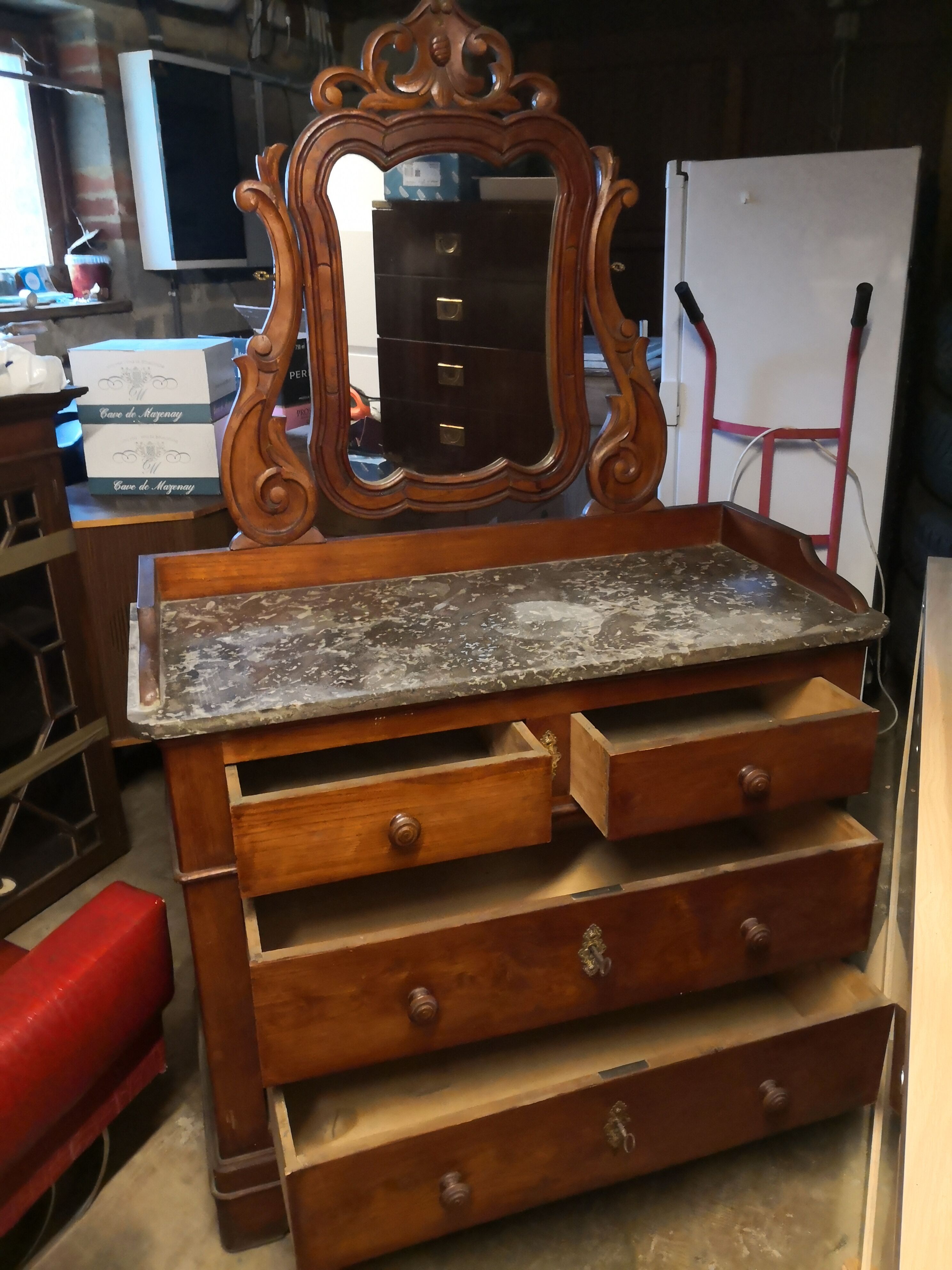 Coiffeuse Louis Philippe dessus marbre