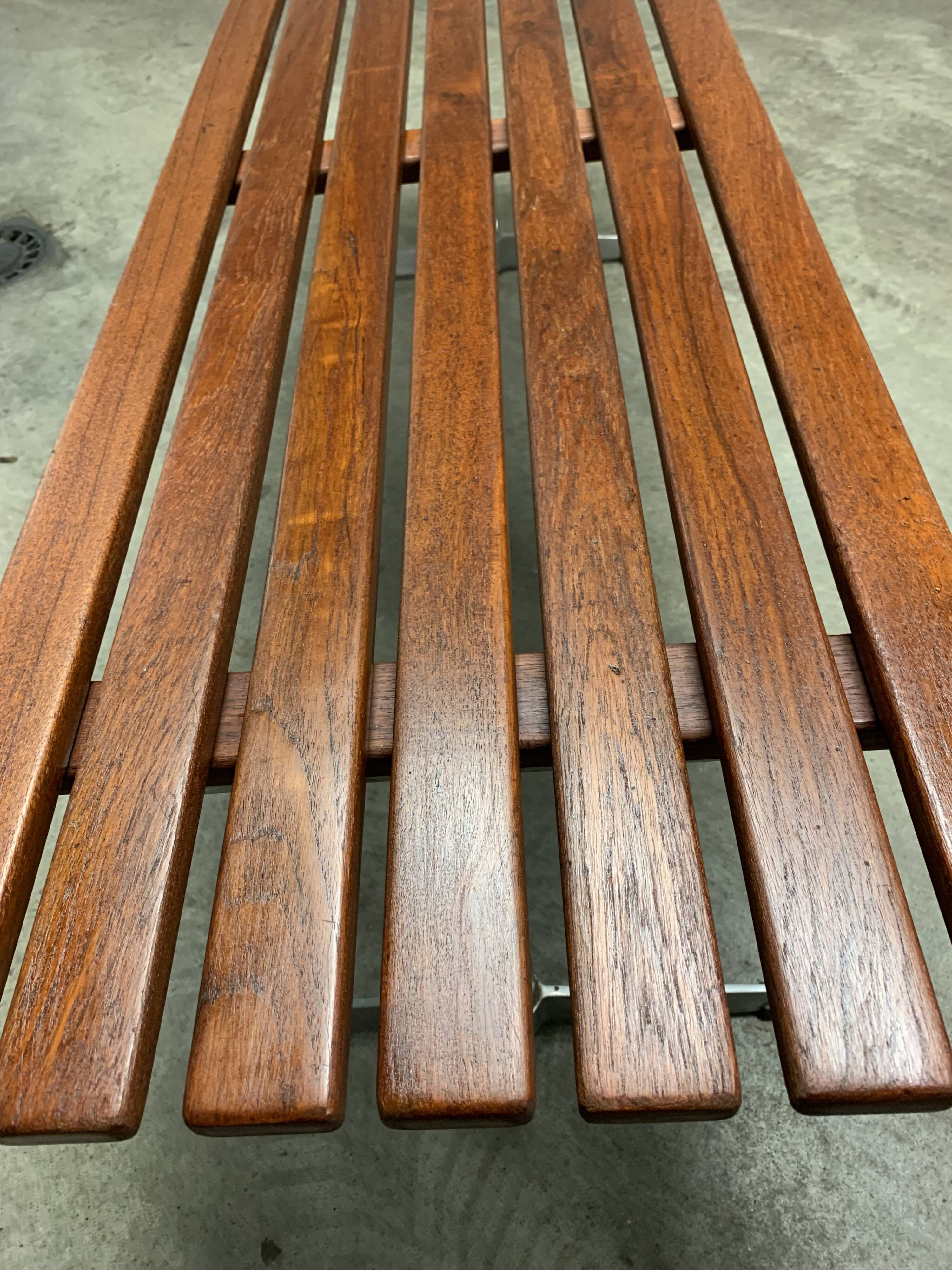 Danish slatted bench in teak and metal 1970