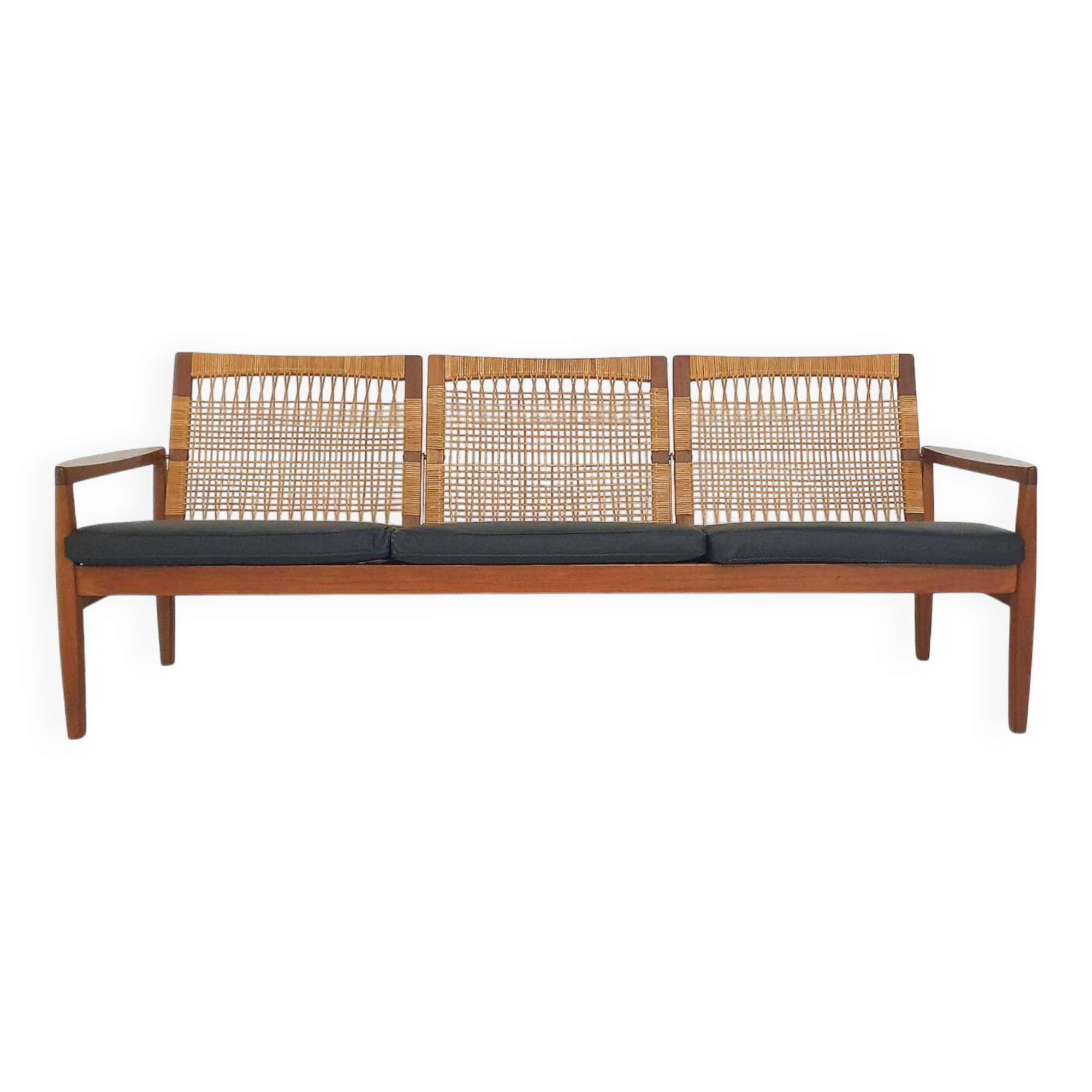 Hans Olsen for Brdr Juul Kristensen, rattan backed sofa, Denmark 1950s