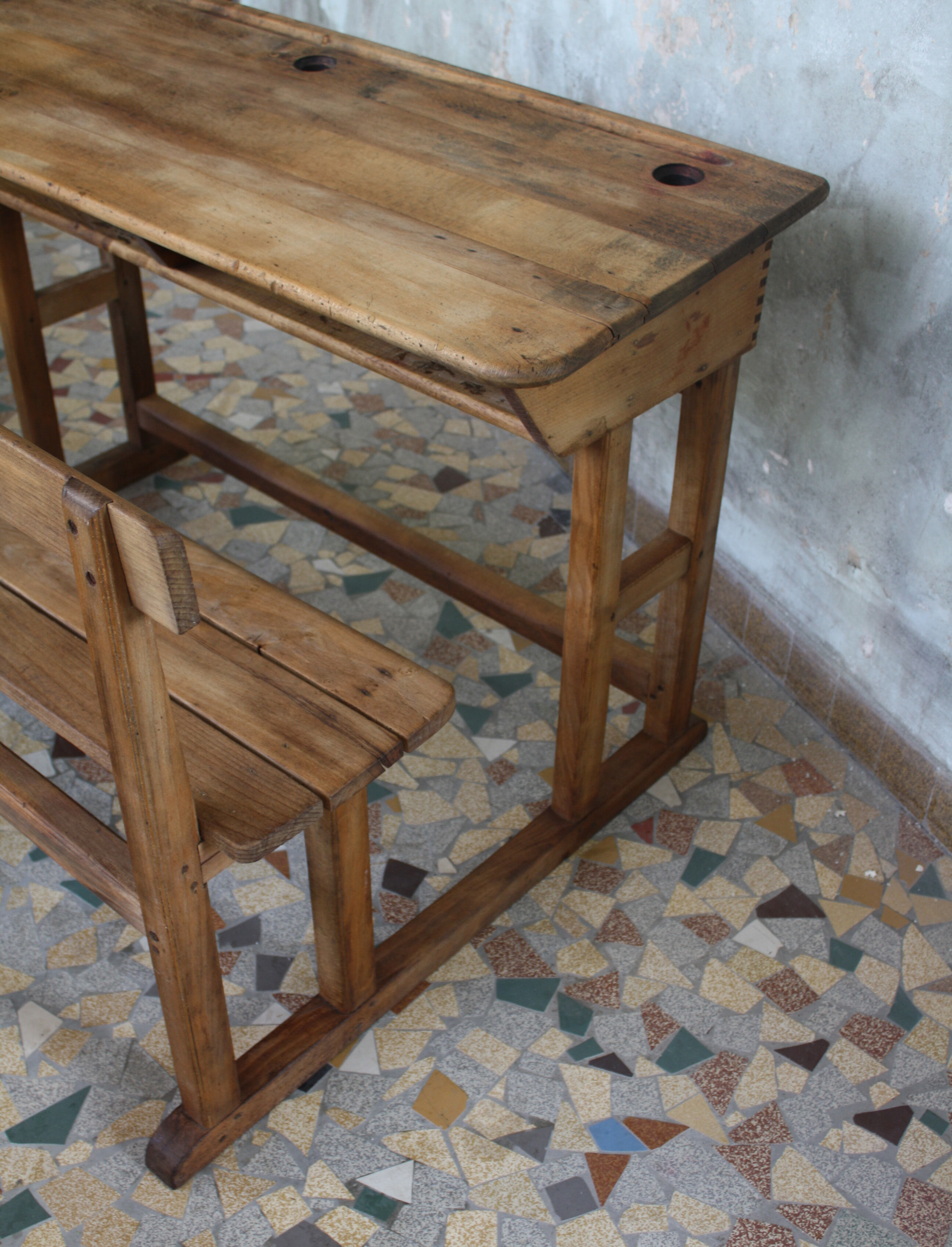School desk wood 2 places