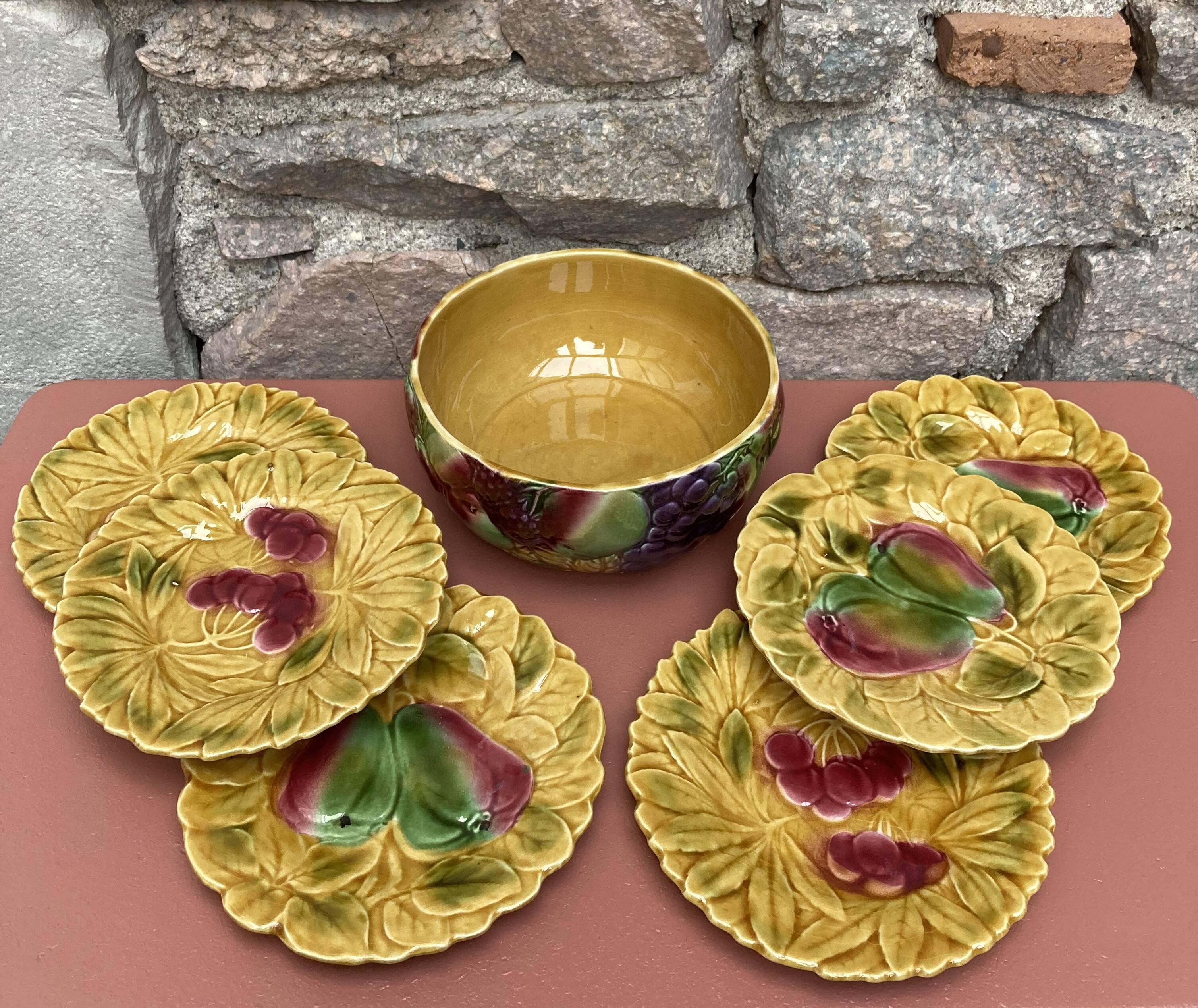 Service barbotine Sarreguemines 6 assiettes et saladier