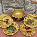 Sarreguemines barbotine service 6 plates and salad bowl