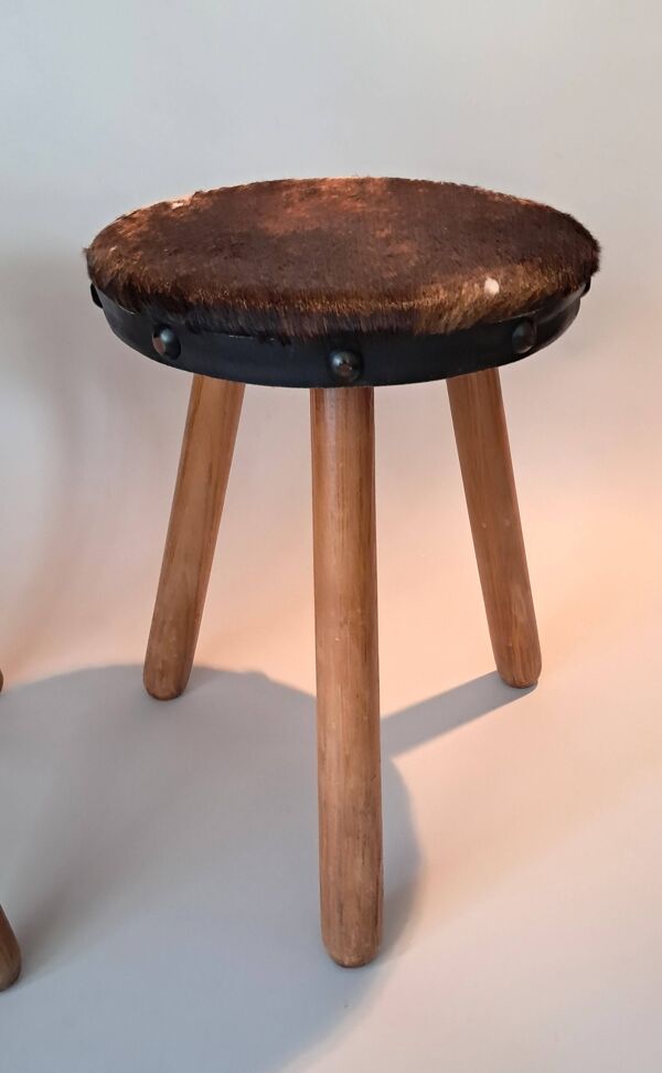 Paire de tabourets tripodes brutaliste 1950/1960.