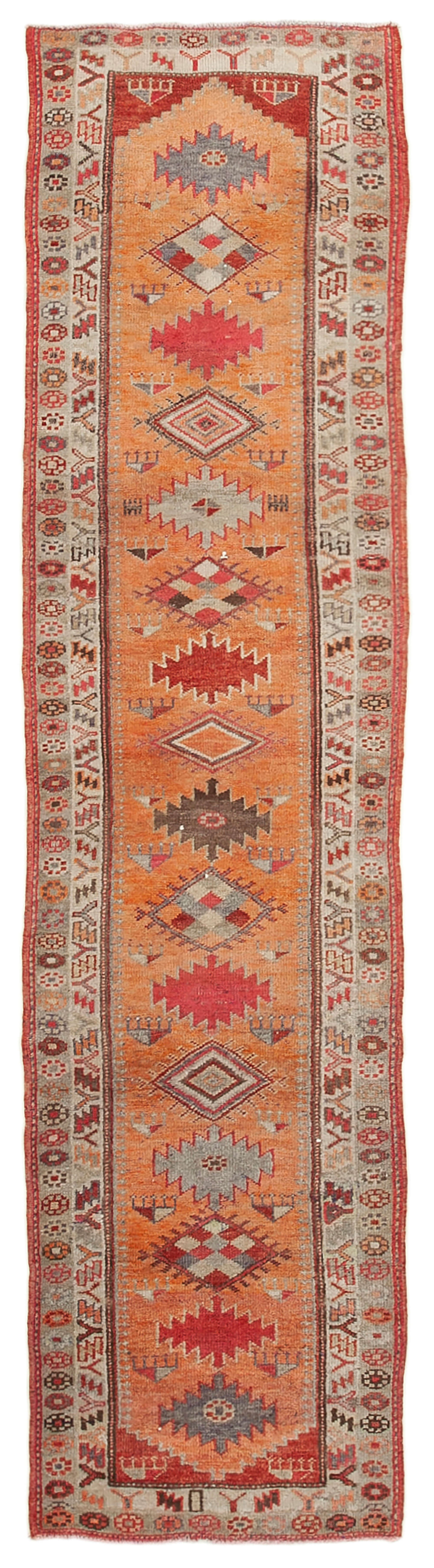 Handmade one-of-a-kind oriental beige runner rug 87 cm x 360 cm