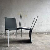 Set of 5 Zanotta 'Lia' chairs — matt aluminum frame with dark grey leather seats, Italian minimalist design