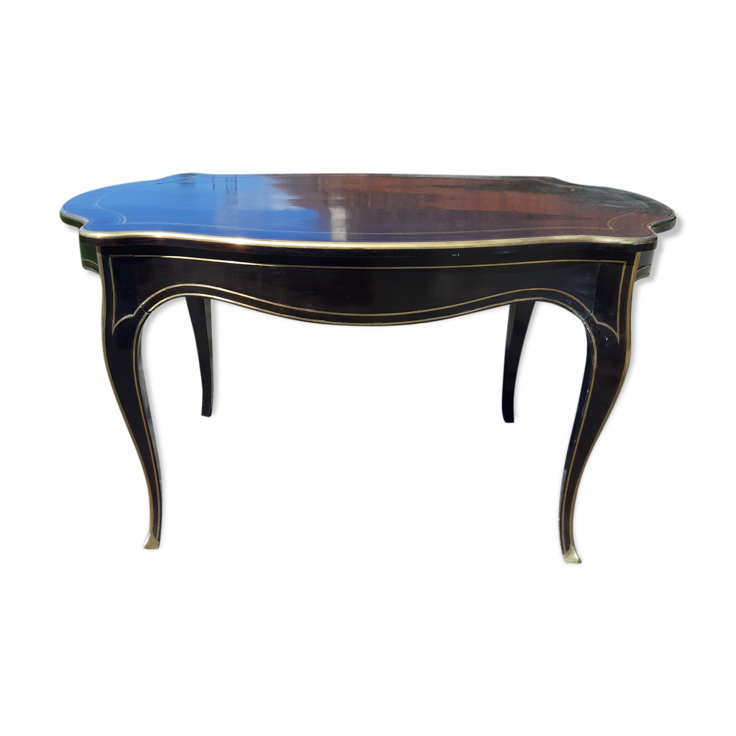 Napoleon III black lacquered wood and brass table