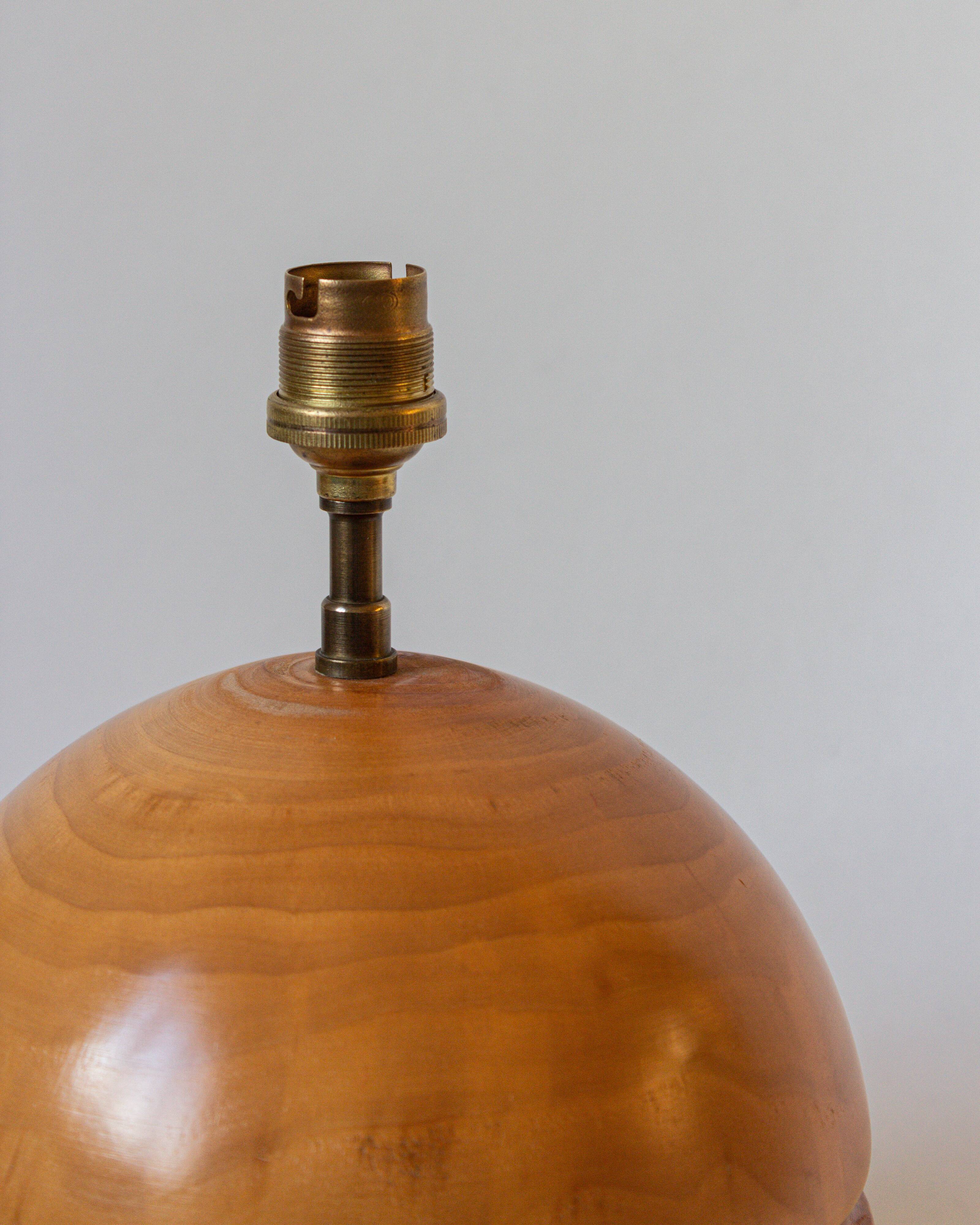 Pied de lampe boule en bois blond, Années 60/70