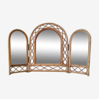 Rattan triptych mirror 105x68cm