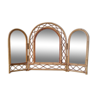 Rattan triptych mirror 105x68cm