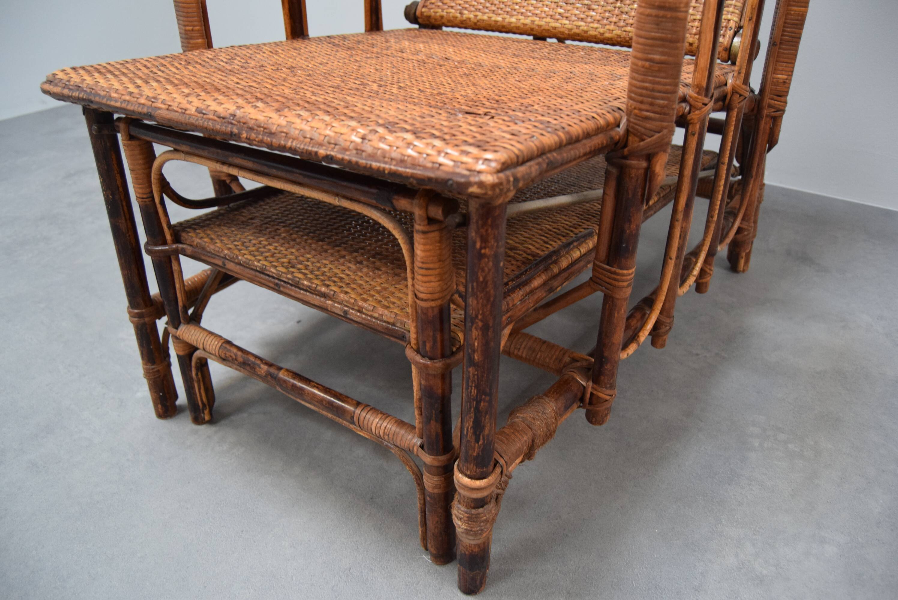 Rare Vintage Bauhaus Rattan & Bamboo Chair with Ottoman by Erich Dieckmann