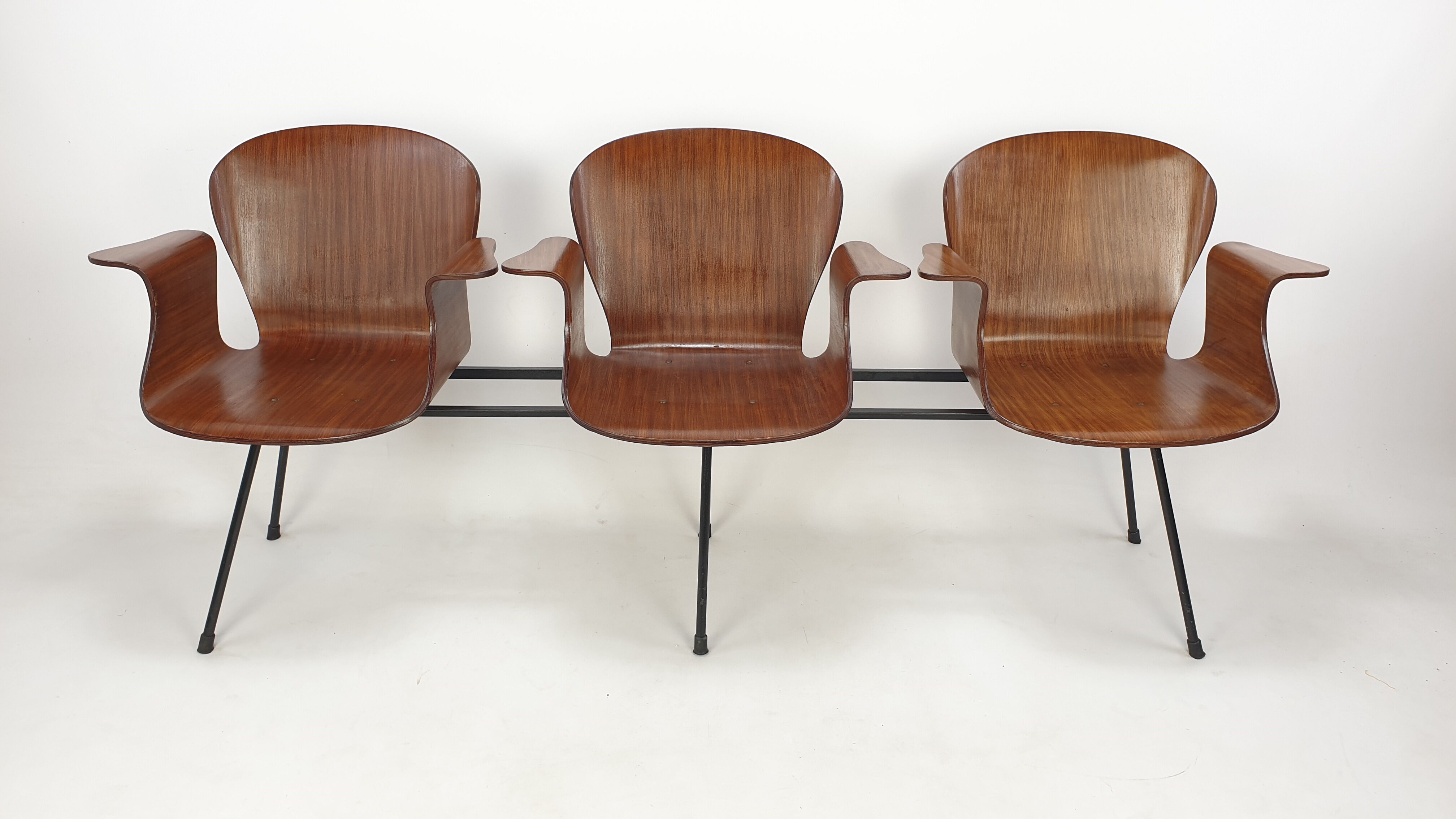 Mid Century Italian 3-seat Bench by Carlo Ratti, 50's