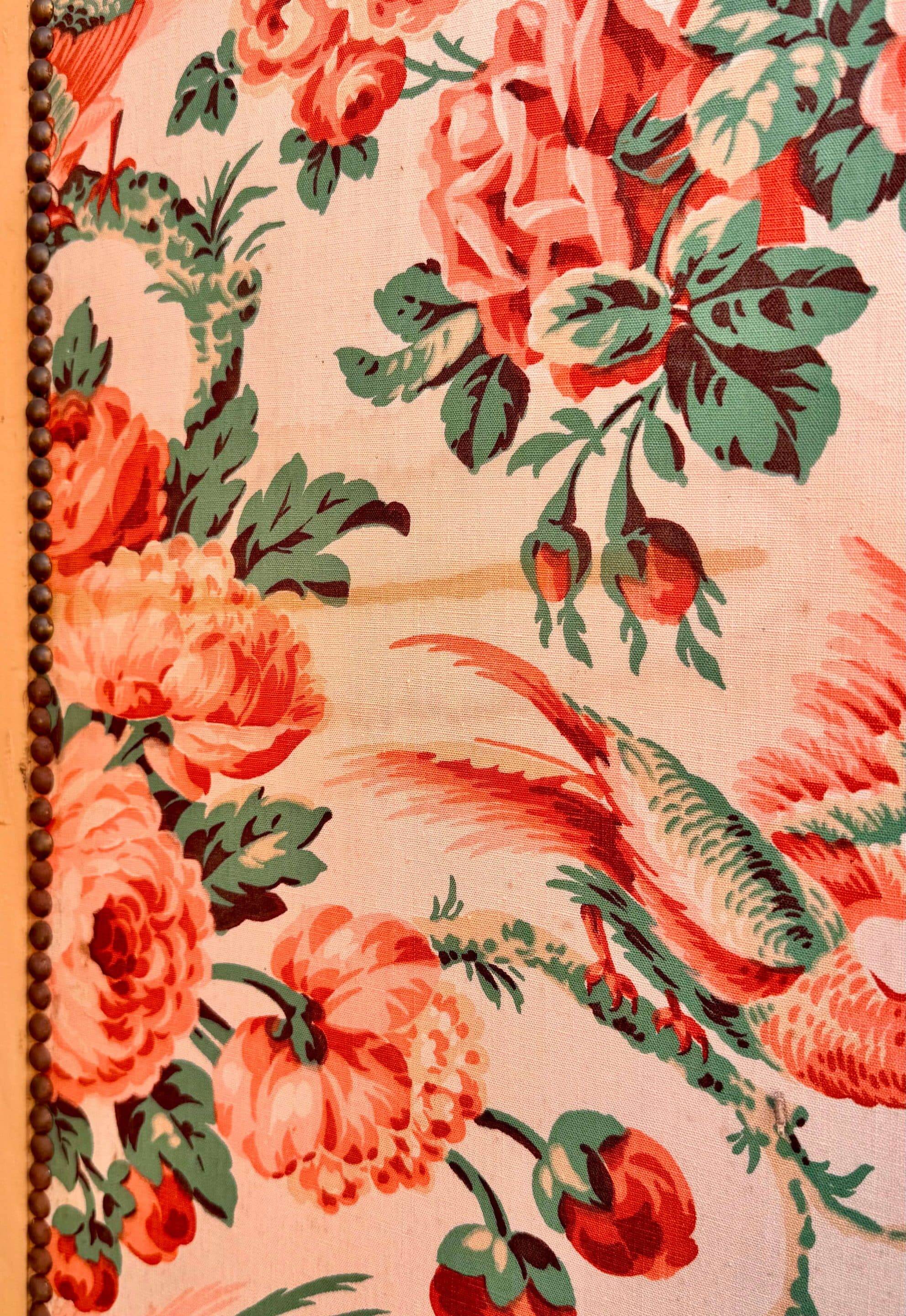 Antique 4-panel floral screen