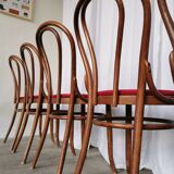 Set of 6 Vintage Bentwood Dining Chairs Set: 1970s , Red Uphols