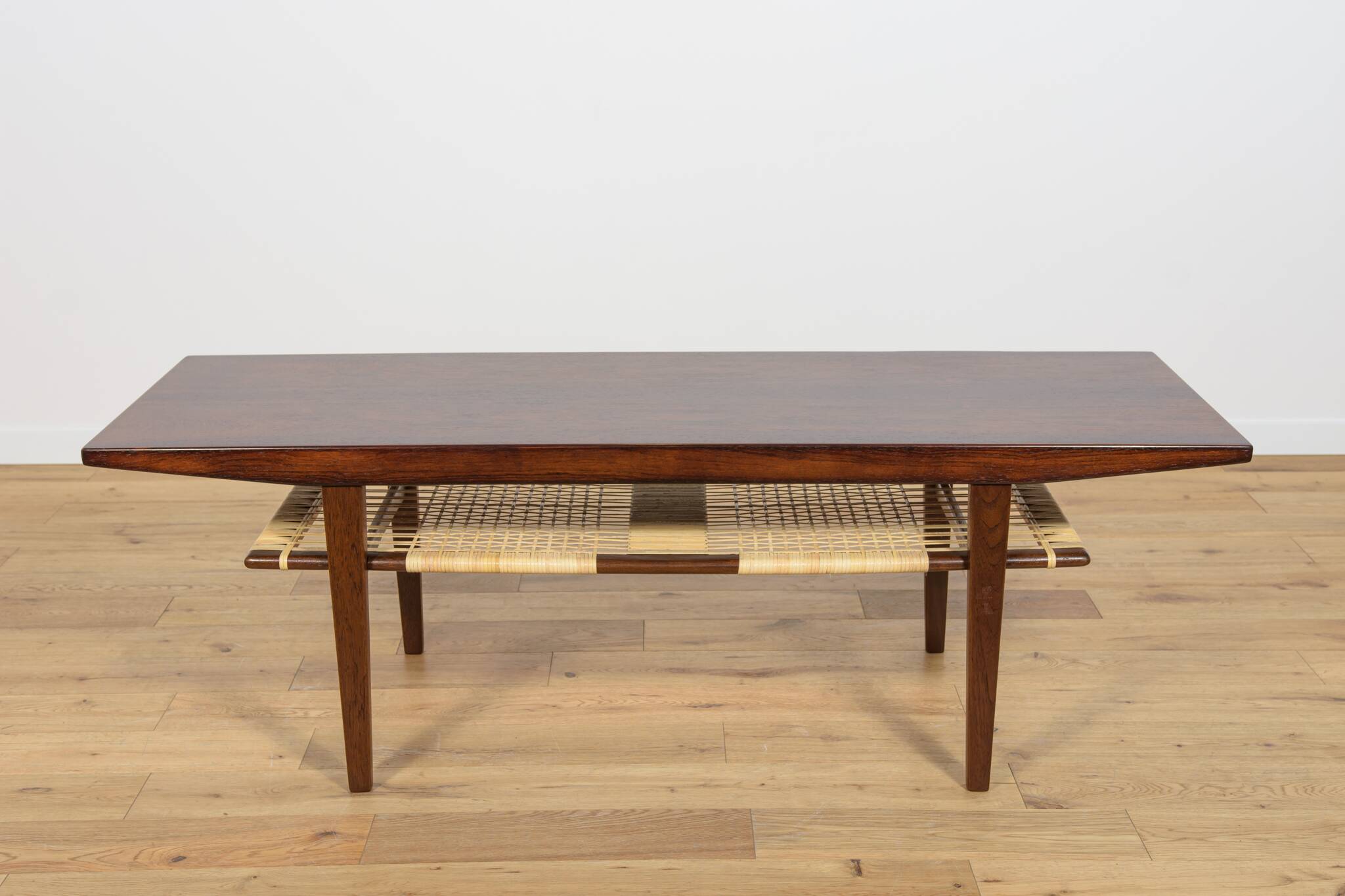 Mid-Century Rosewood & Rattan Coffee Table, 1960s