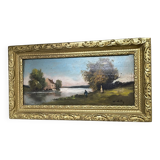 Small painting – Bucolic landscape – Gilded frame