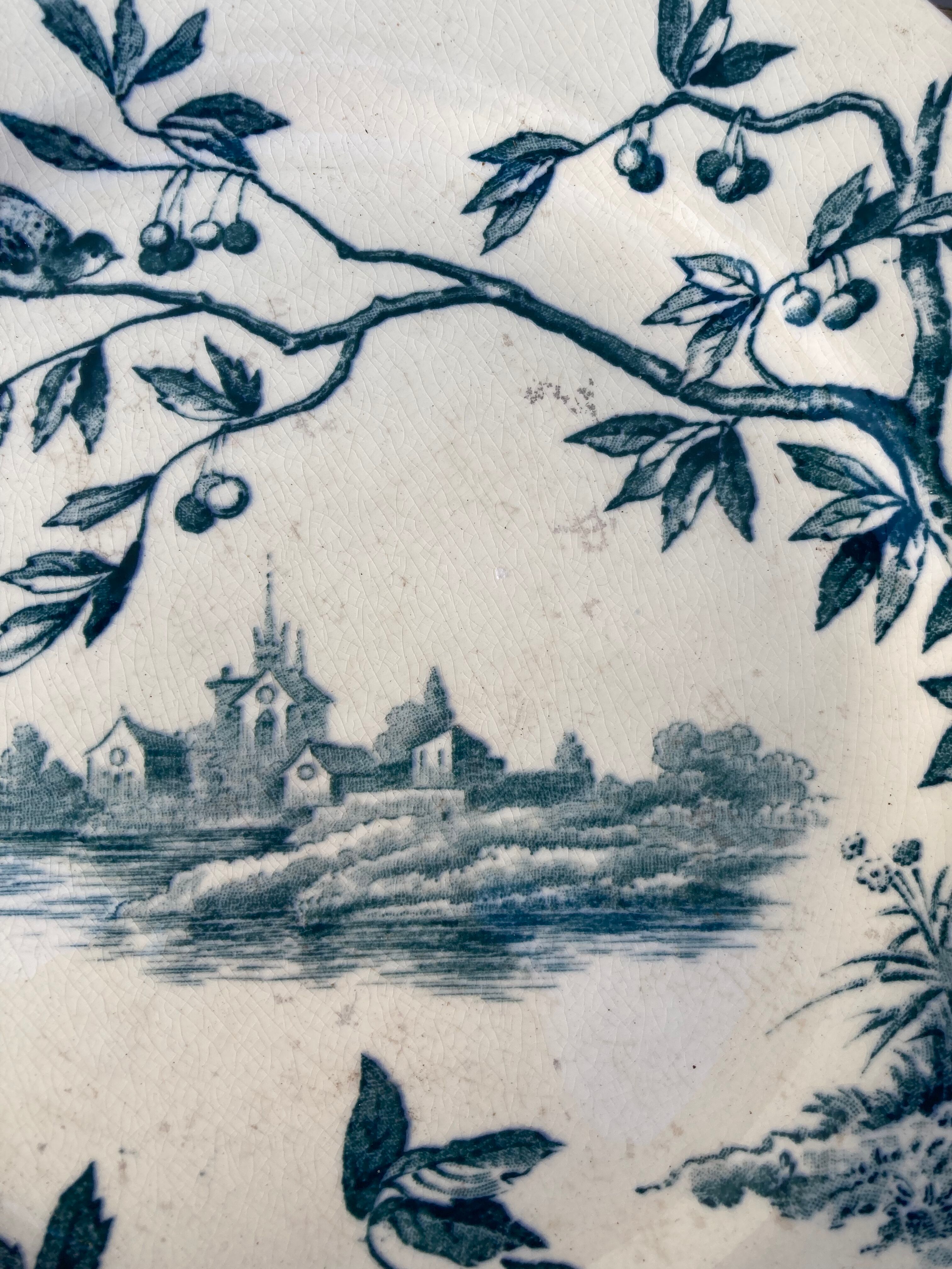 Small plate iron earth Jules Vieillard Bordeaux decorative blue