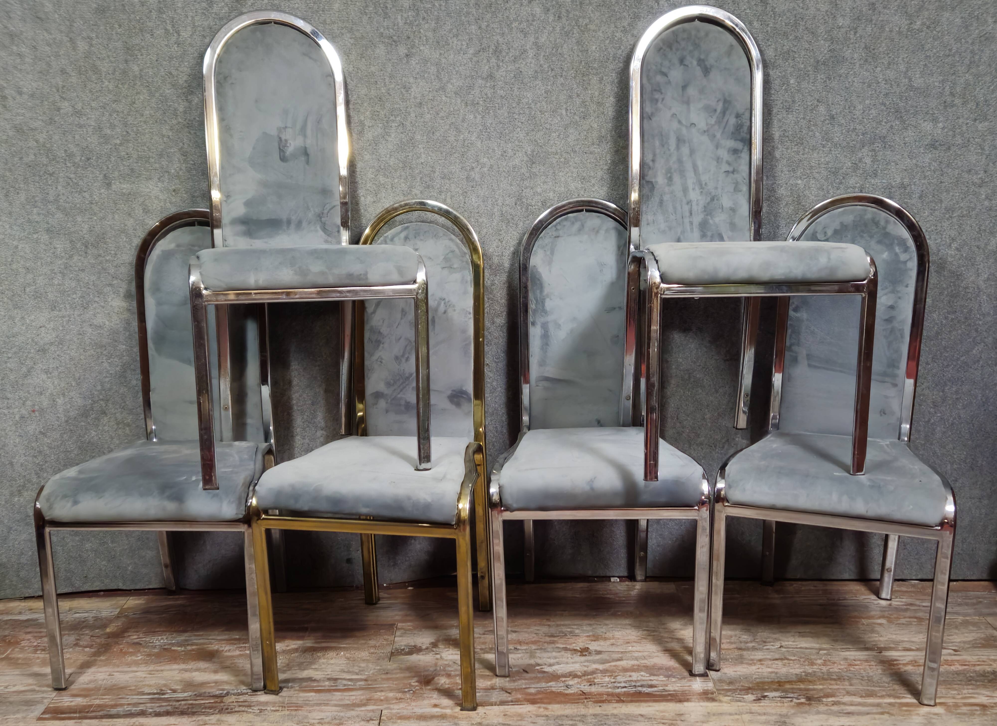 Set of 6 vintage design chairs – chrome metal & velvet