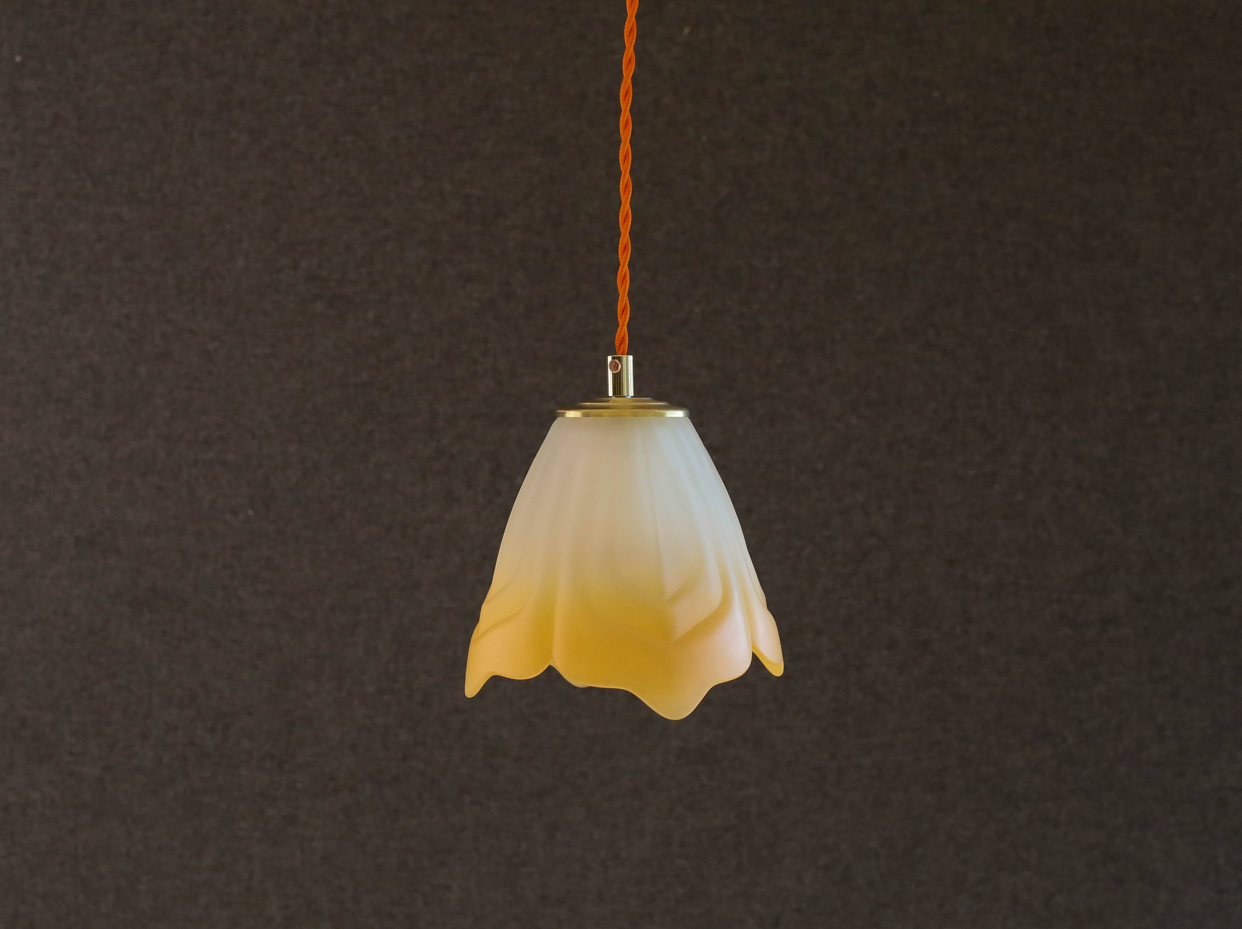 Old french ceiling light in opalescent and orange glass, french pendant light - circa 1960