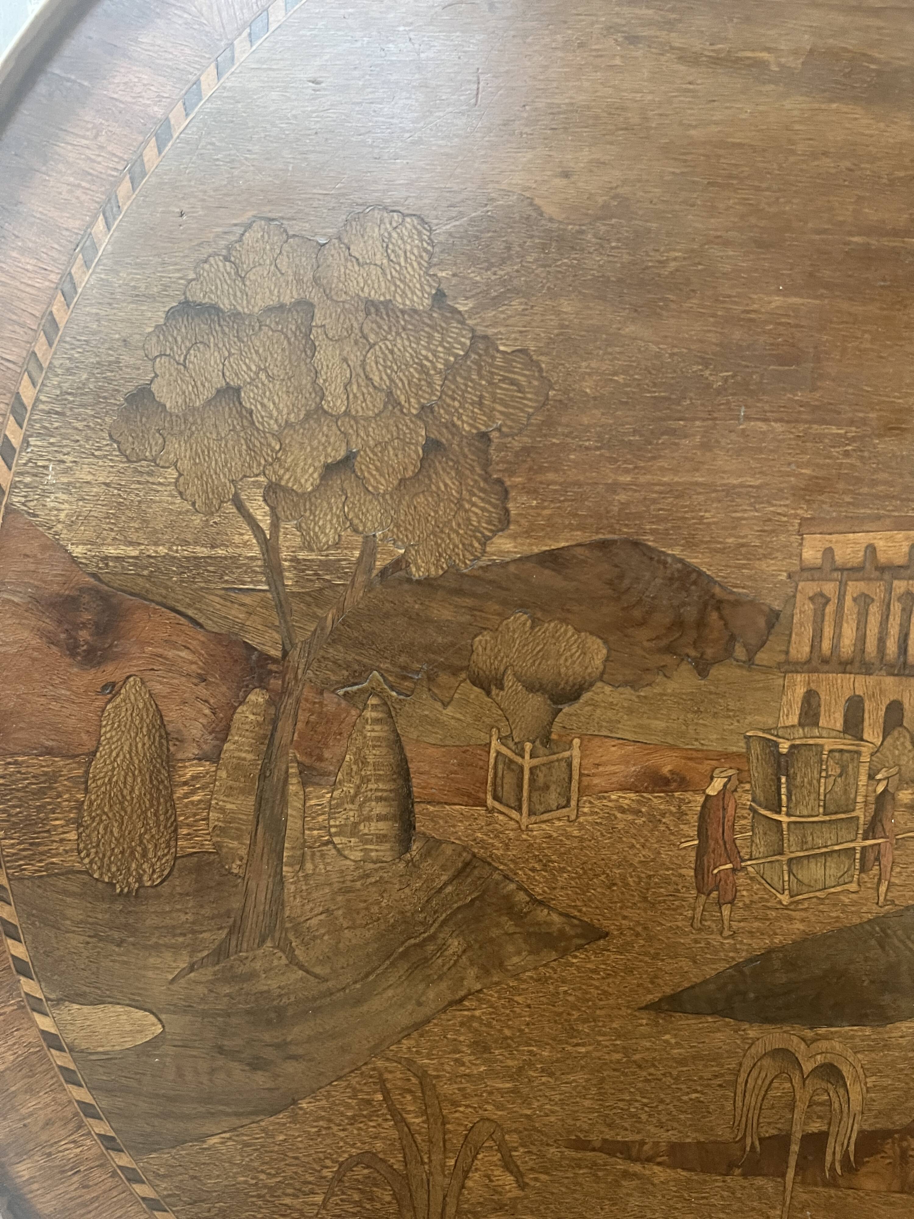 Louis XVI style marquetry pedestal table with removable top, 20th century