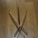 Vintage magazine rack in wrought iron and woven wicker 196