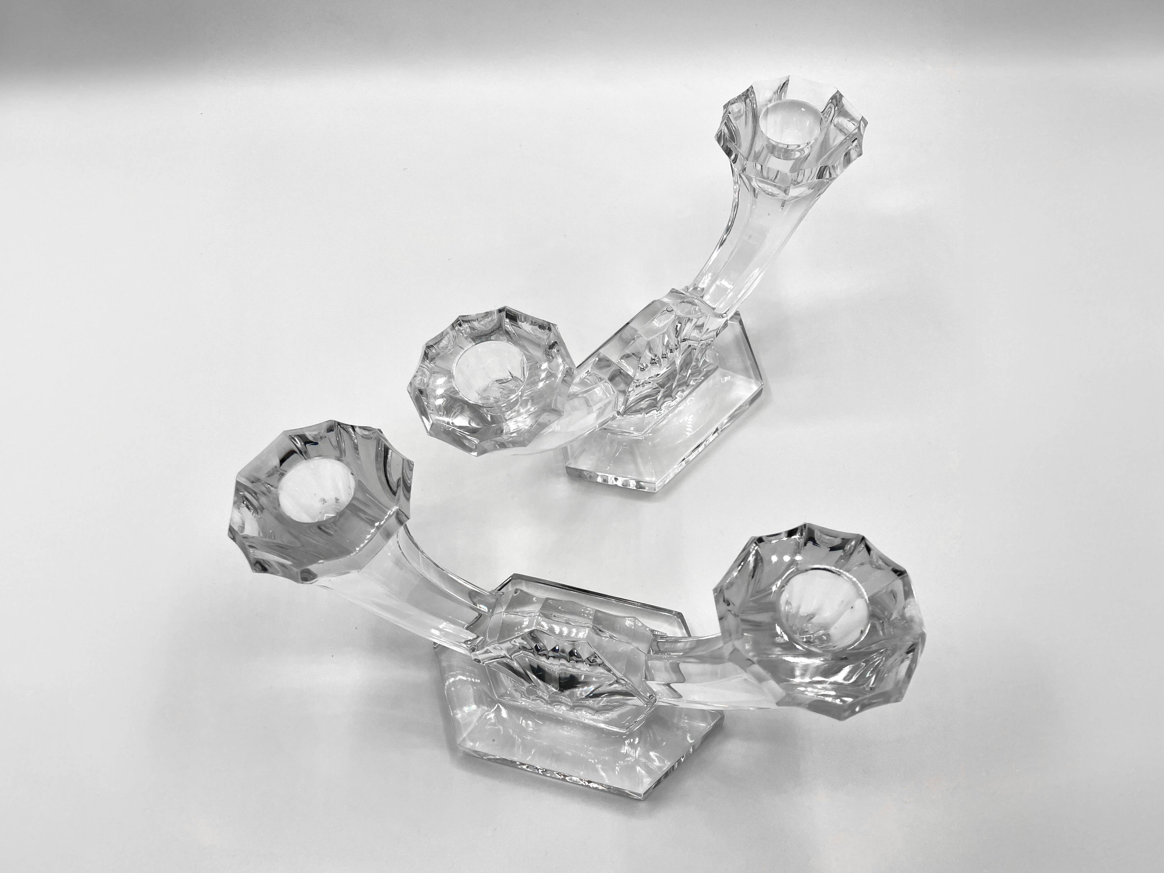 Set of 2 double-light crystal candlesticks • Val Saint-Lambert crystal factory • 1953 • Belgium