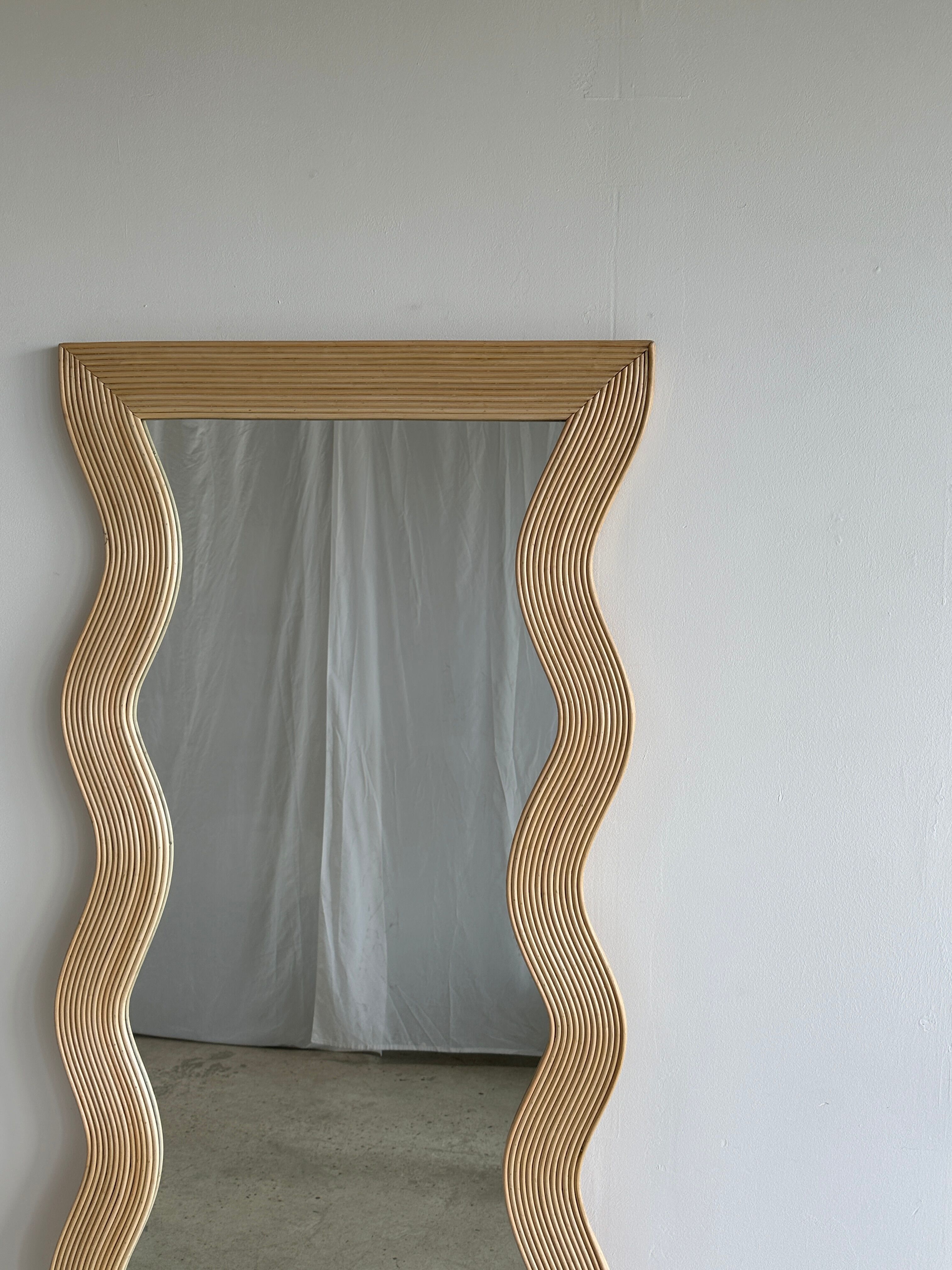 Zigzag rattan foot mirror H:182cm