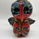Owl Sculpture in Glazed Ceramic Dated 1991 on Wrought Iron Base