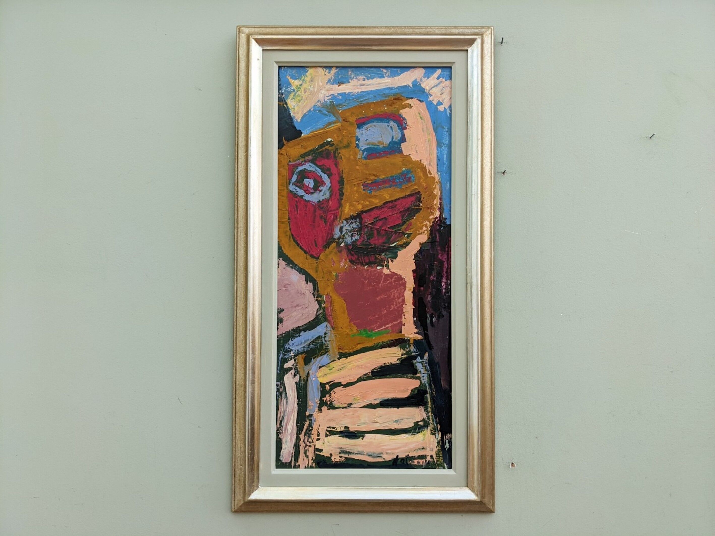 Mid-century modern "perception" swedish vintage abstract portrait oil painting framed