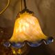 pair of brass bedside lamps 40x32 glass paste lampshade electric 1970s