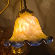 pair of brass bedside lamps 40x32 glass paste lampshade electric 1970s