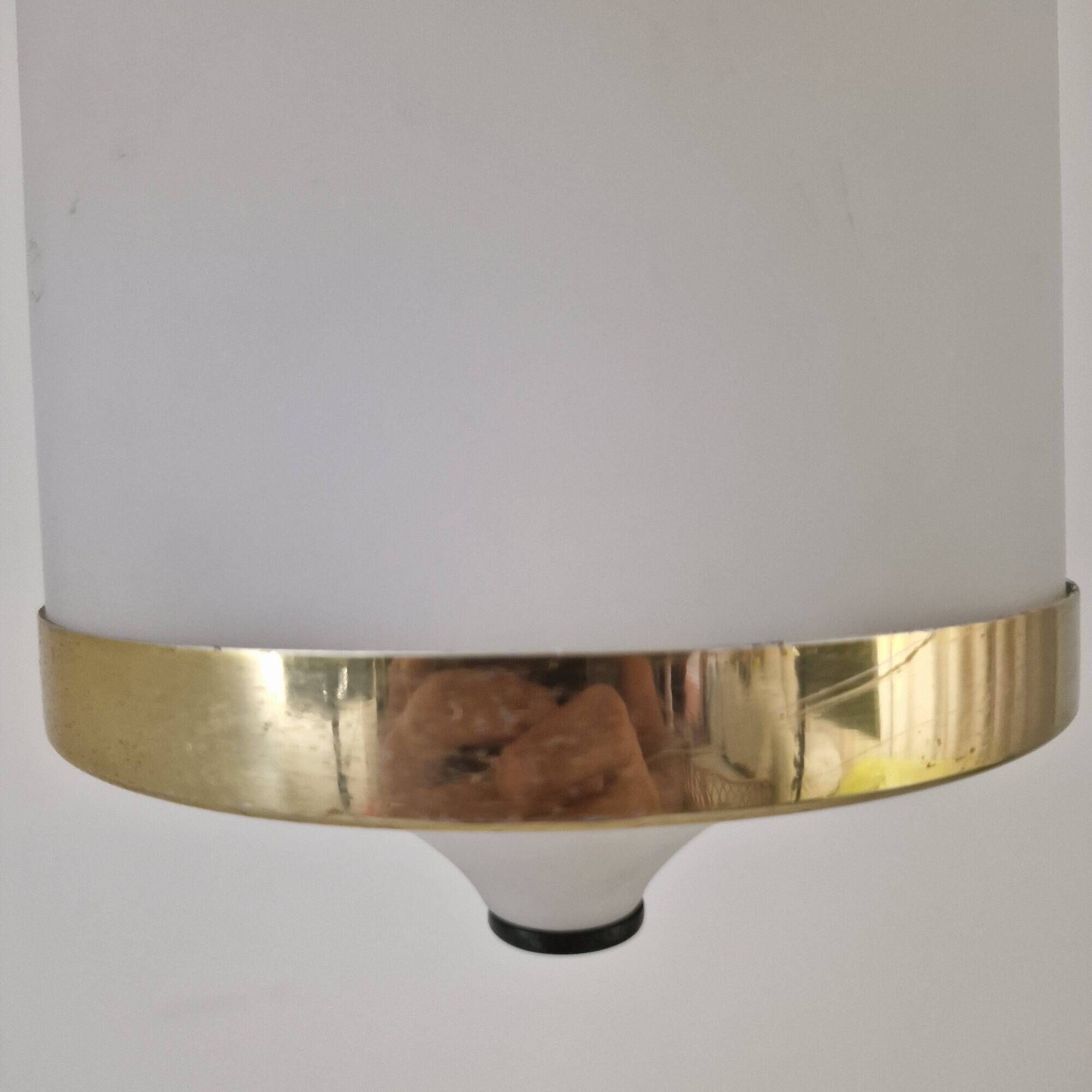 Mid-Century Italian Opaline Glass, Acrylic & Brass Pendant Light – 1960s