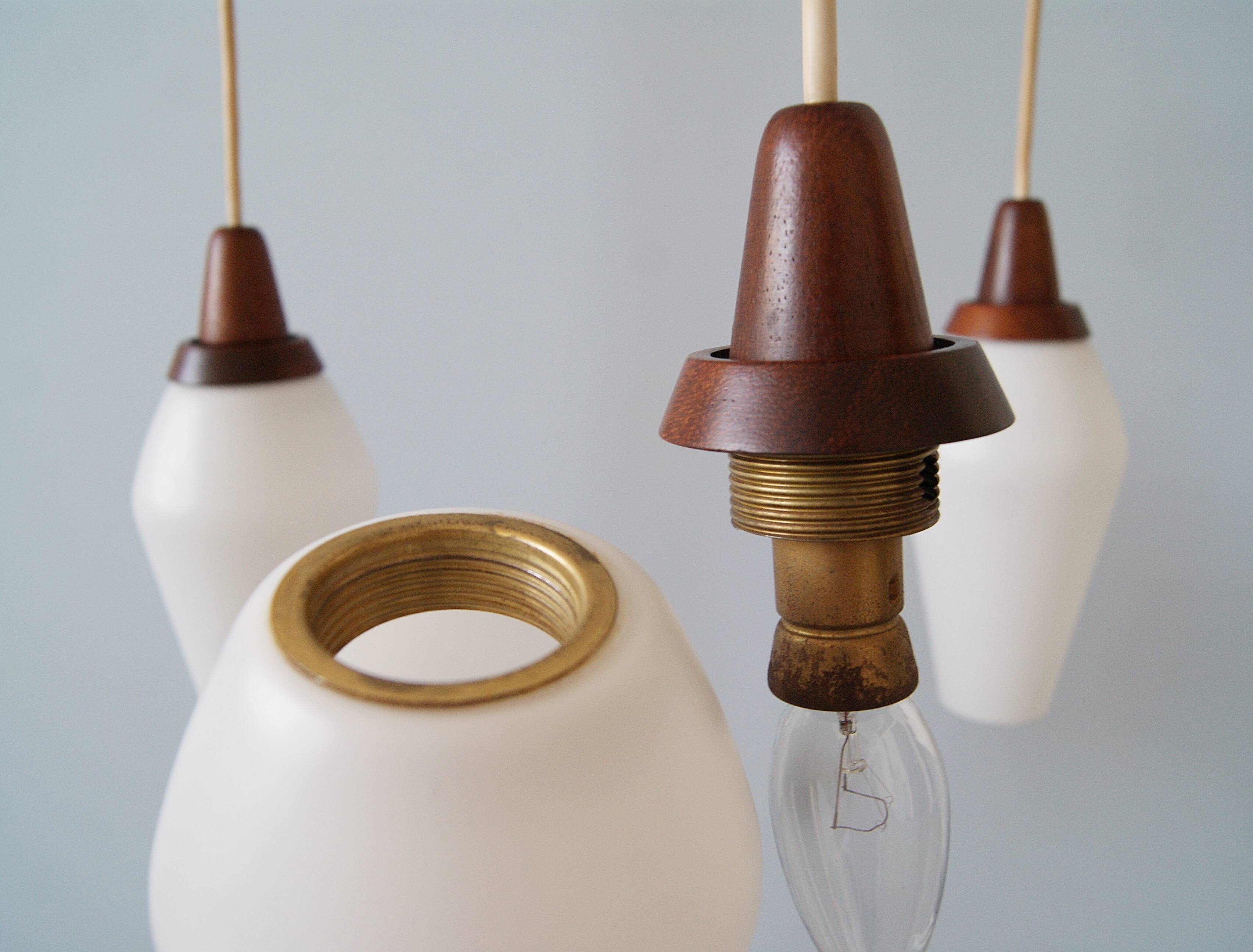 Danish teak hanging lamp three-flamed