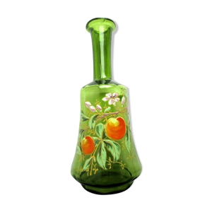 carafe art nouveau verre vert émaillé Legras fleurs et fruits