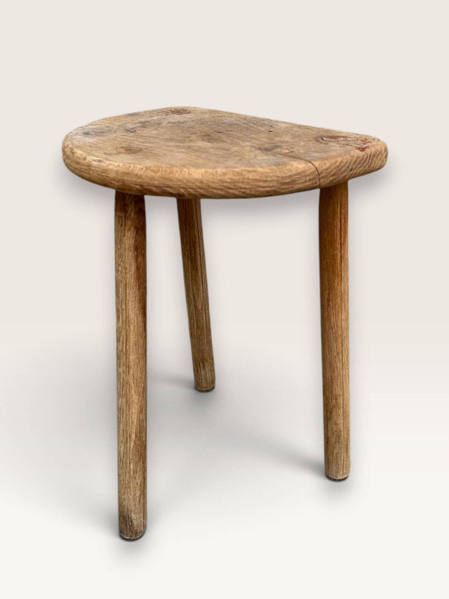 Tripod half-moon stool in solid oak, 1950