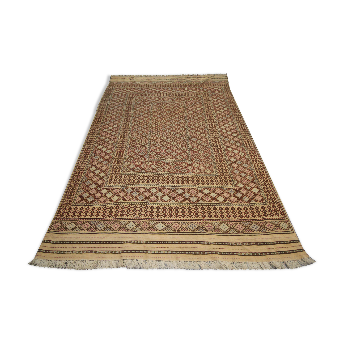 Antique afghan soumakh rug handmade oriental wool flat woven rug- 190x300cm