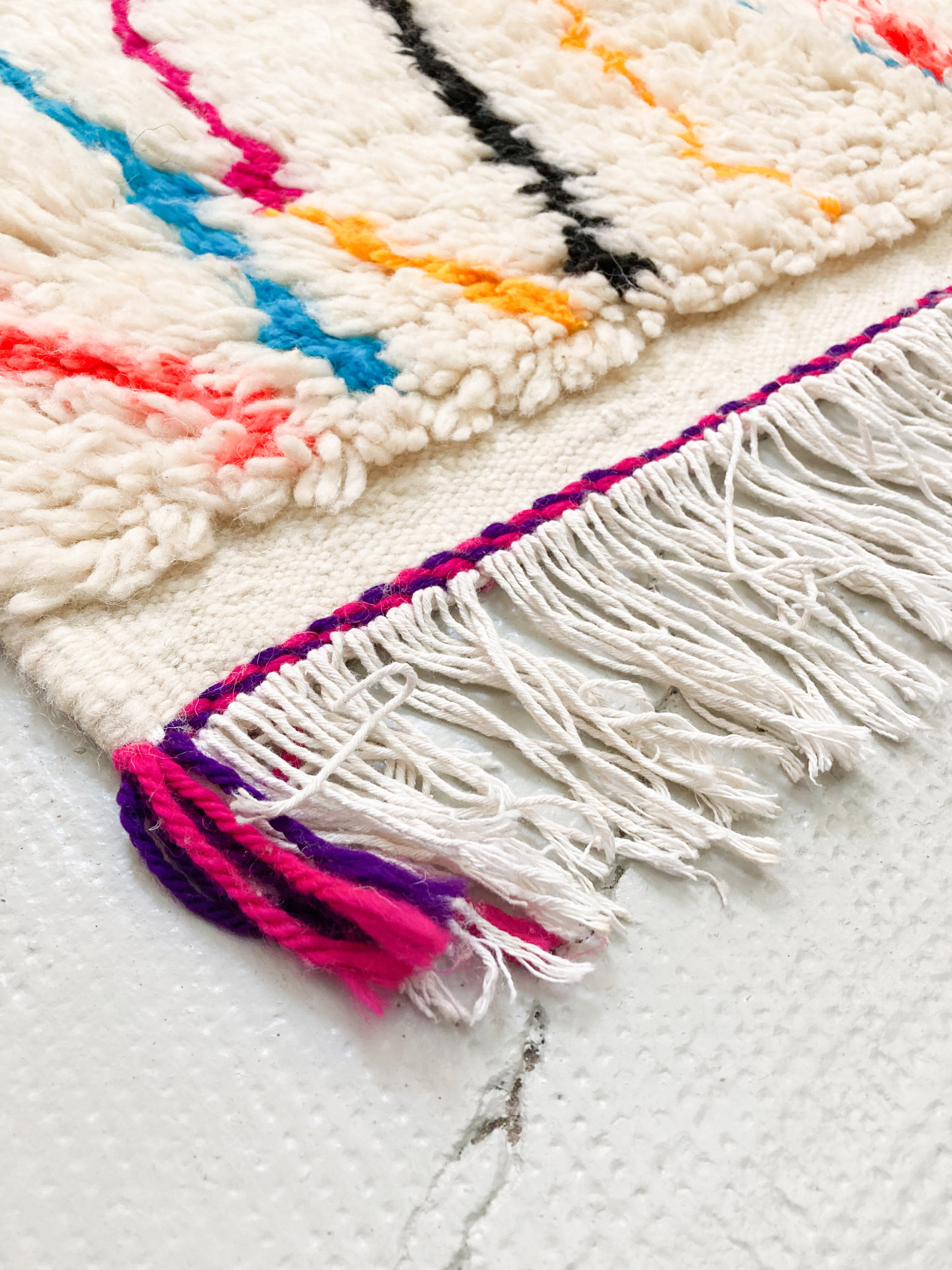 Moroccan Berber carpet azilal ecru with colorful patterns 264x147cm