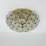 Large Floral Crystal Glass Flush Lamp by Ernst Palme , 1970s