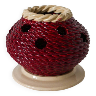 soliflore vase in burgundy and cream braided slip, 1960