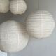 Hanging lamp in rattan and round japanese natural linen d:50