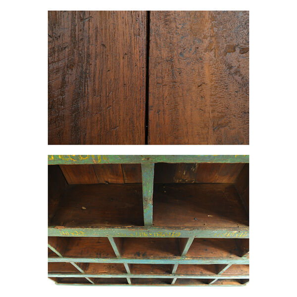 Meuble d’atelier en bois à 19 casiers