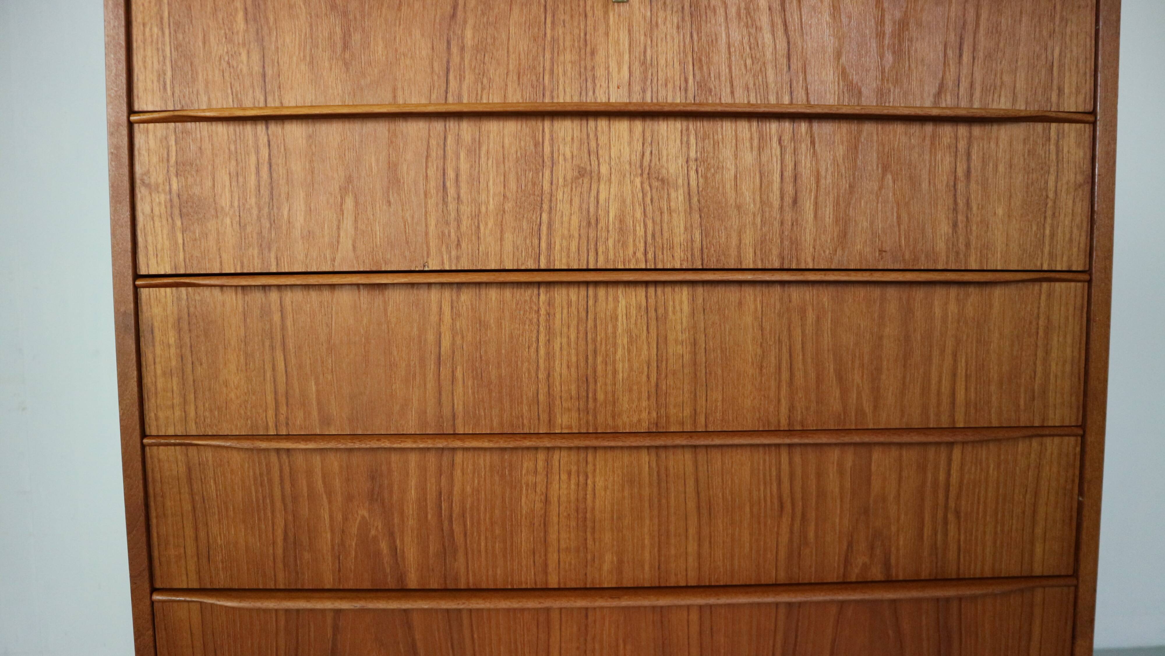 Mid-Century Modern Danish Chest of Eight Drawers, Tallboy in Teak, Denmark, 1960